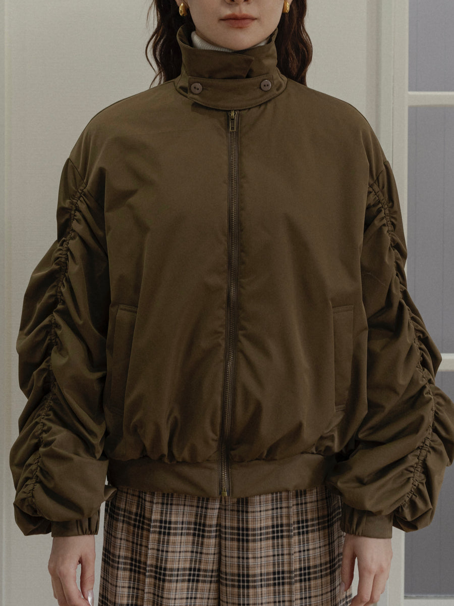 poodle fur gather sleeve blouson