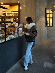 poodle fur gather sleeve blouson