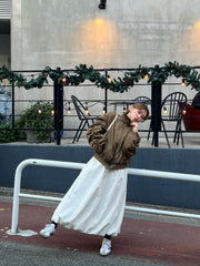 poodle fur gather sleeve blouson