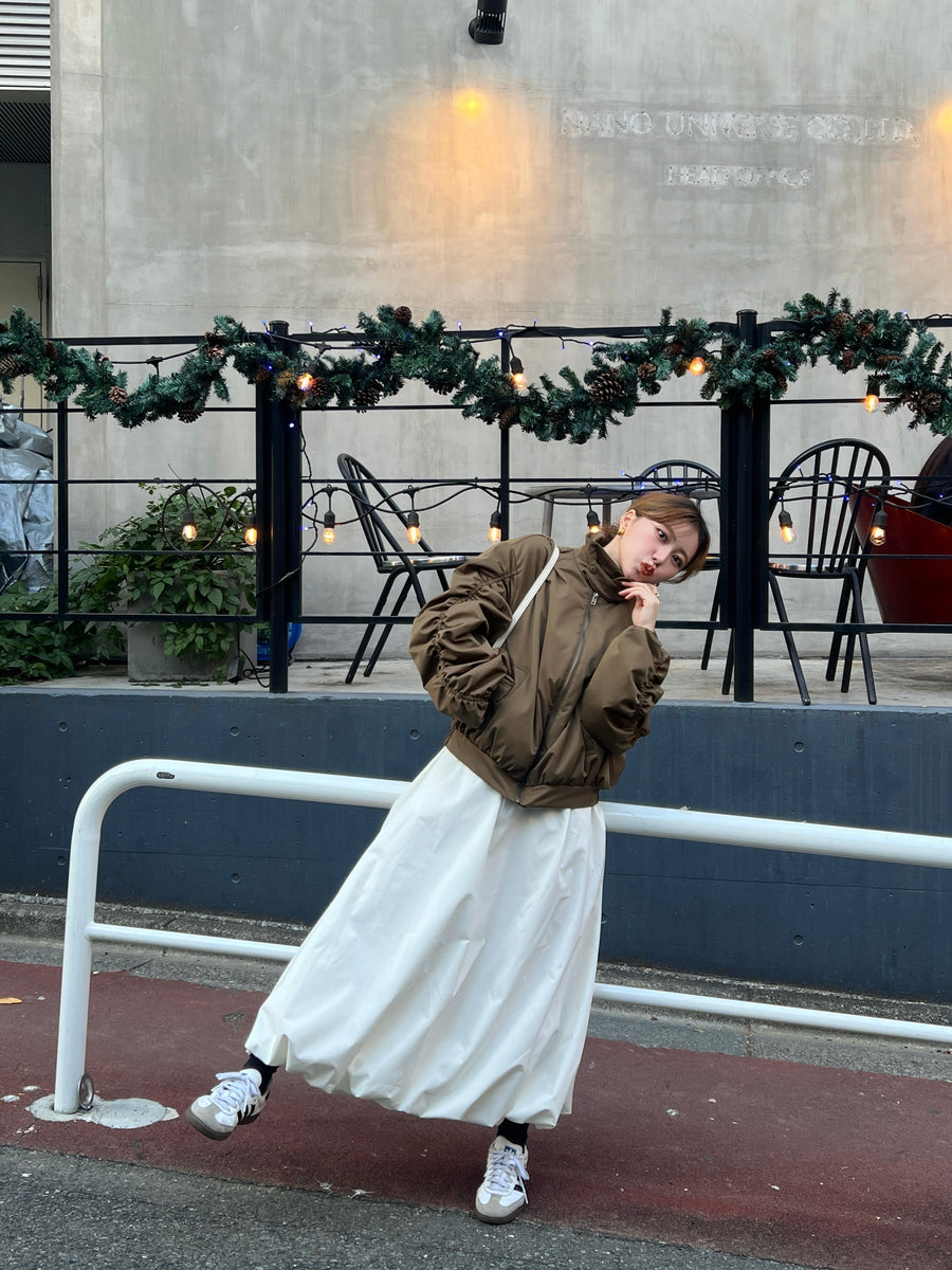 poodle fur gather sleeve blouson