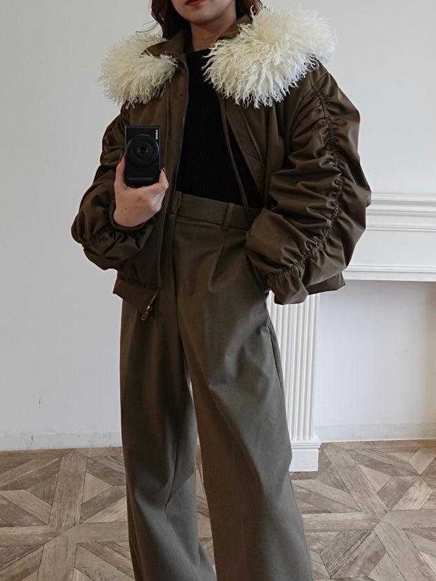 poodle fur gather sleeve blouson