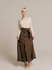 Asymmetrical gold button tops