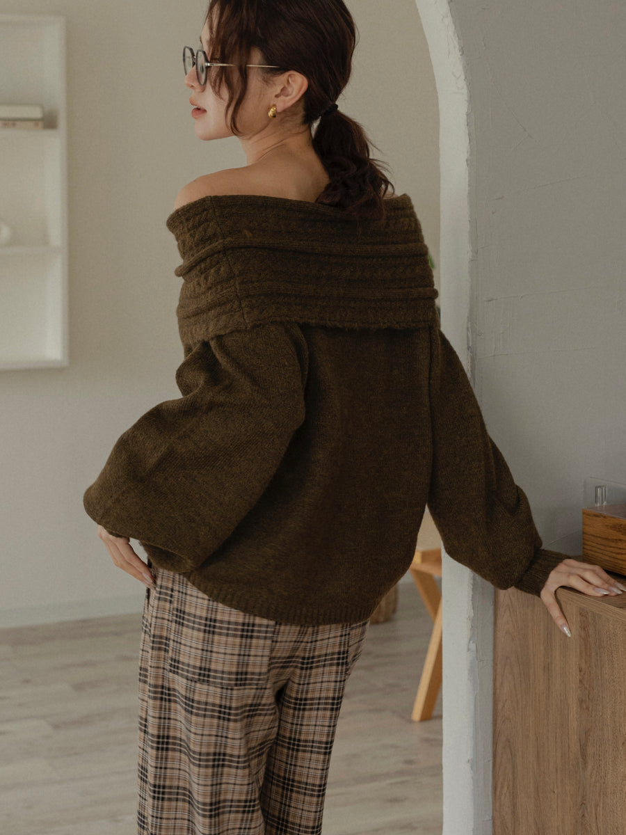 cable off shoulder knit