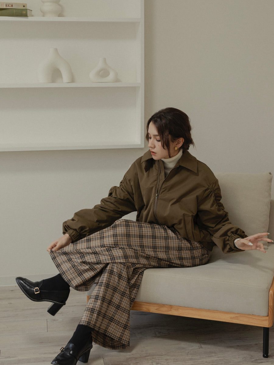 poodle fur gather sleeve blouson