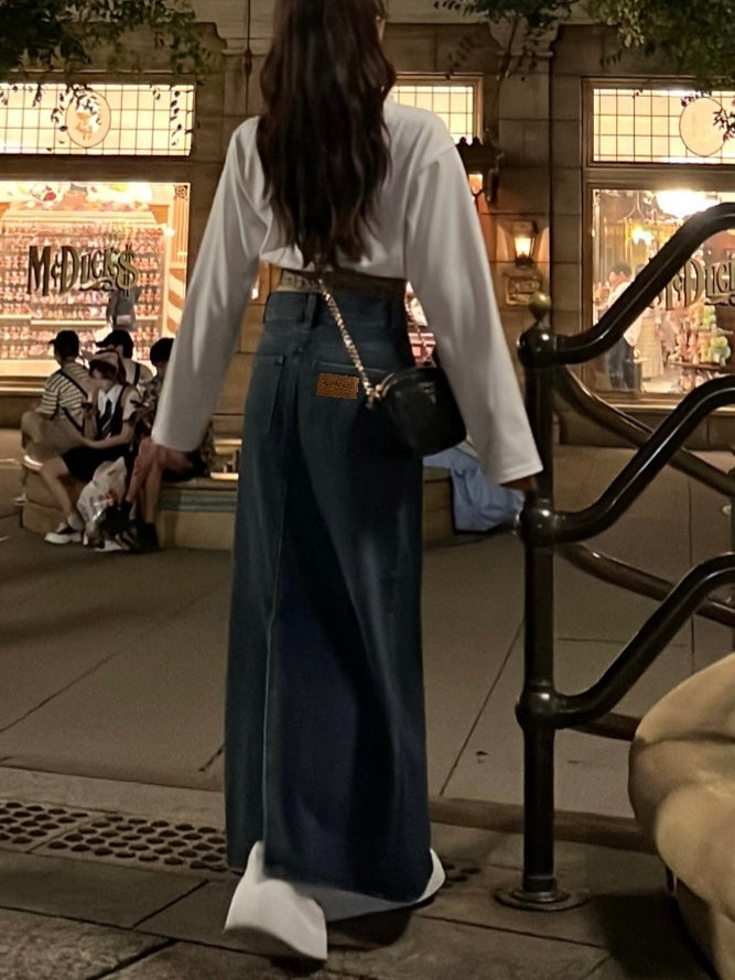 denim slit long Skirt