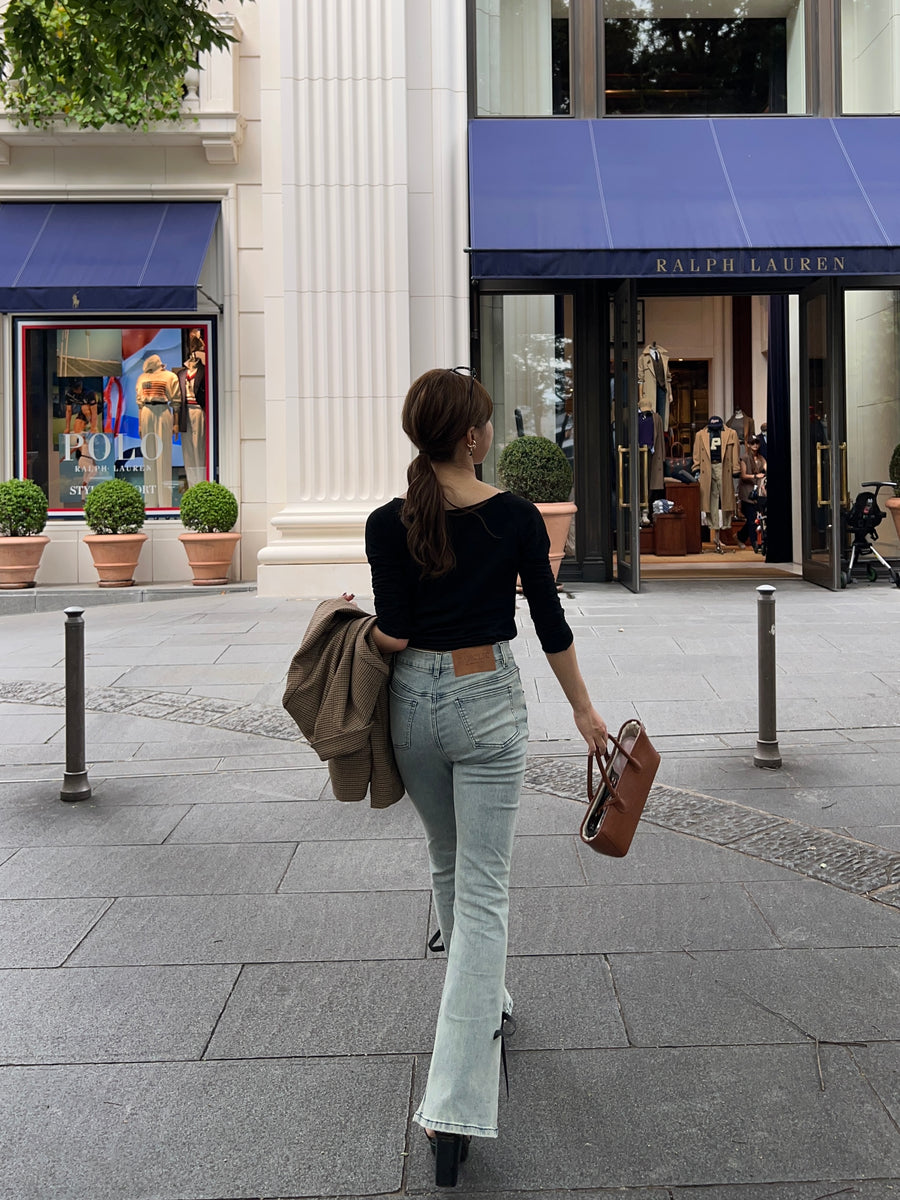 【予約販売】side slit denim ribbon pants