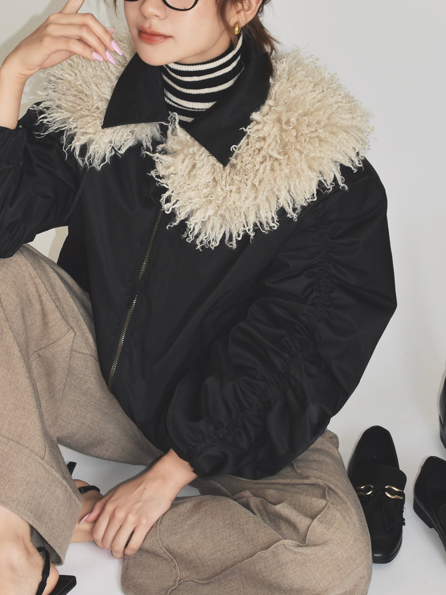 poodle fur gather sleeve blouson