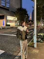 poodle fur gather sleeve blouson