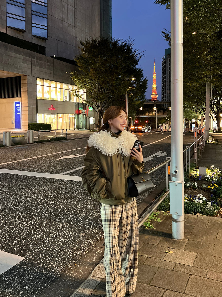 poodle fur gather sleeve blouson