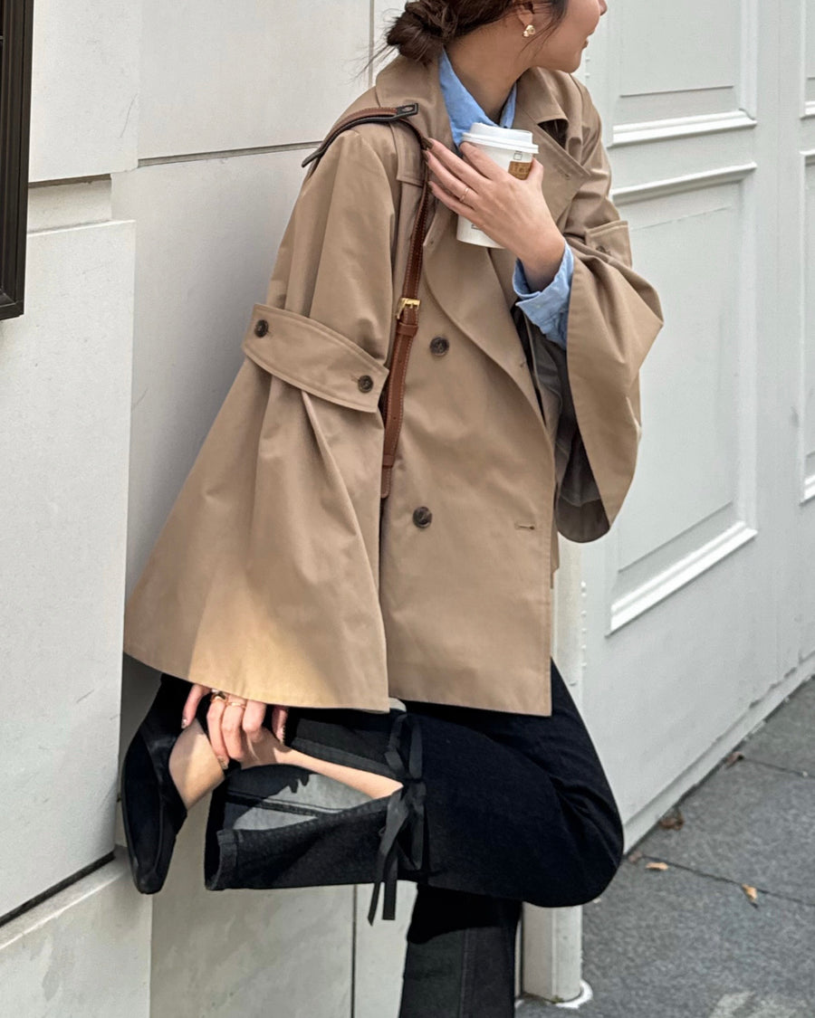 bell sleeve short trench coat