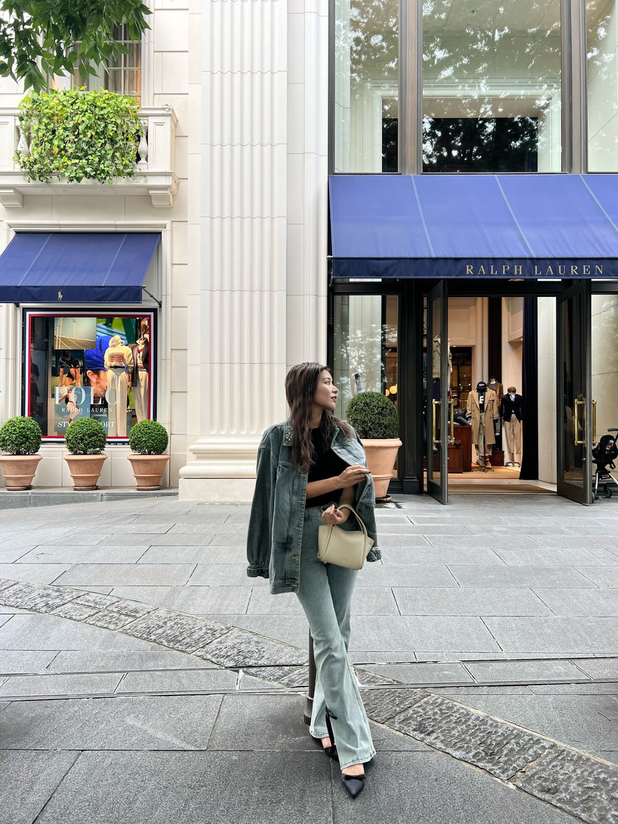 【予約販売】side slit denim ribbon pants