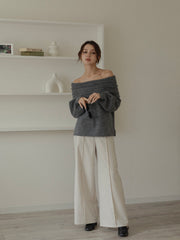 cable off shoulder knit