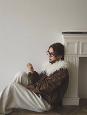poodle fur gather sleeve blouson