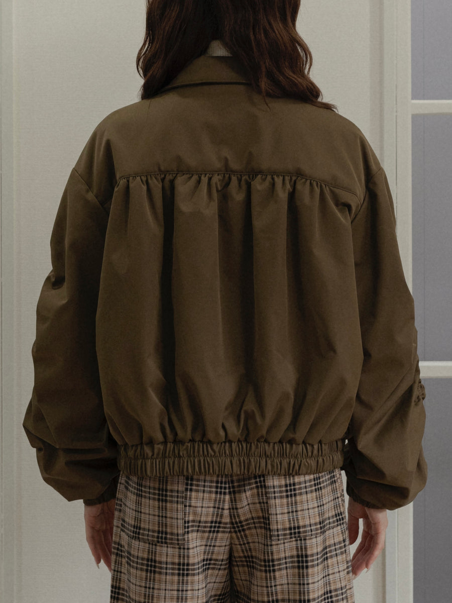 poodle fur gather sleeve blouson