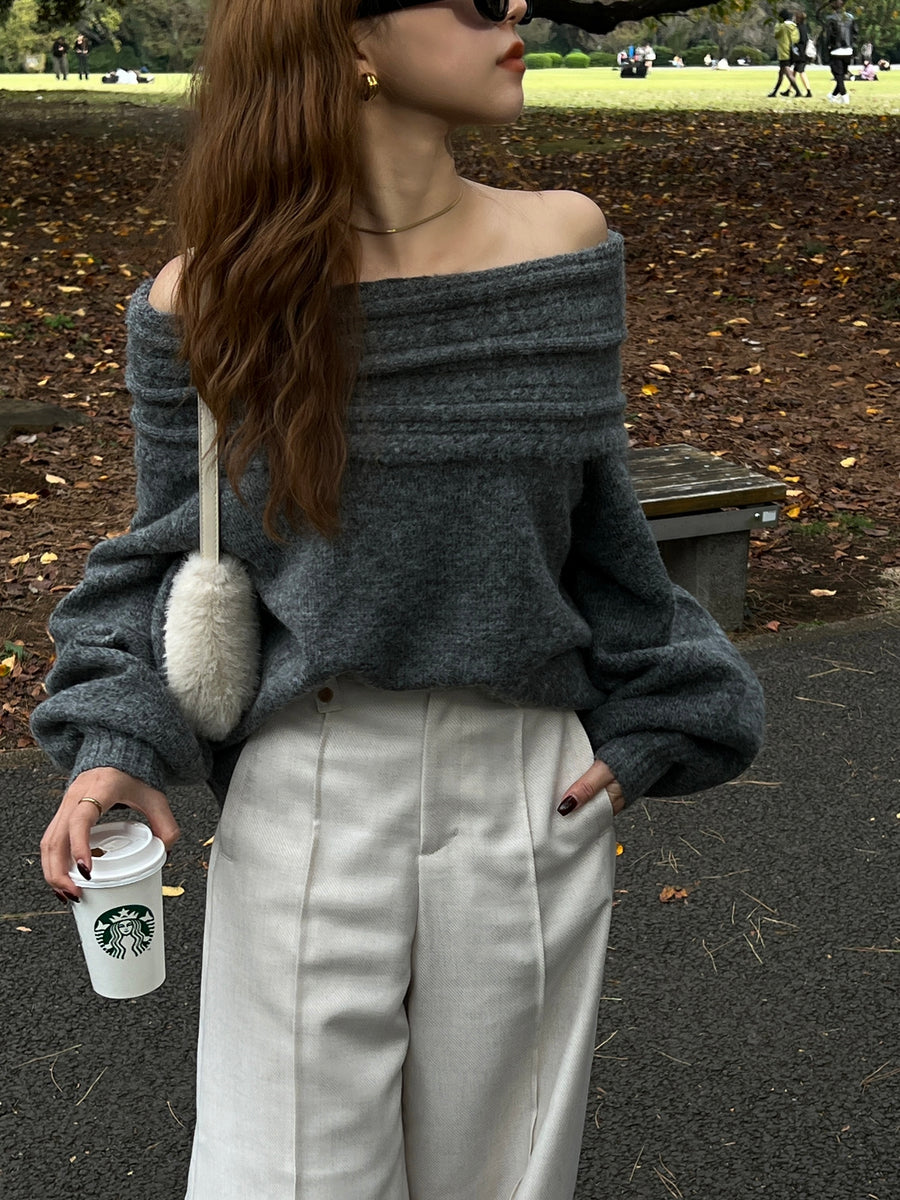 cable off shoulder knit
