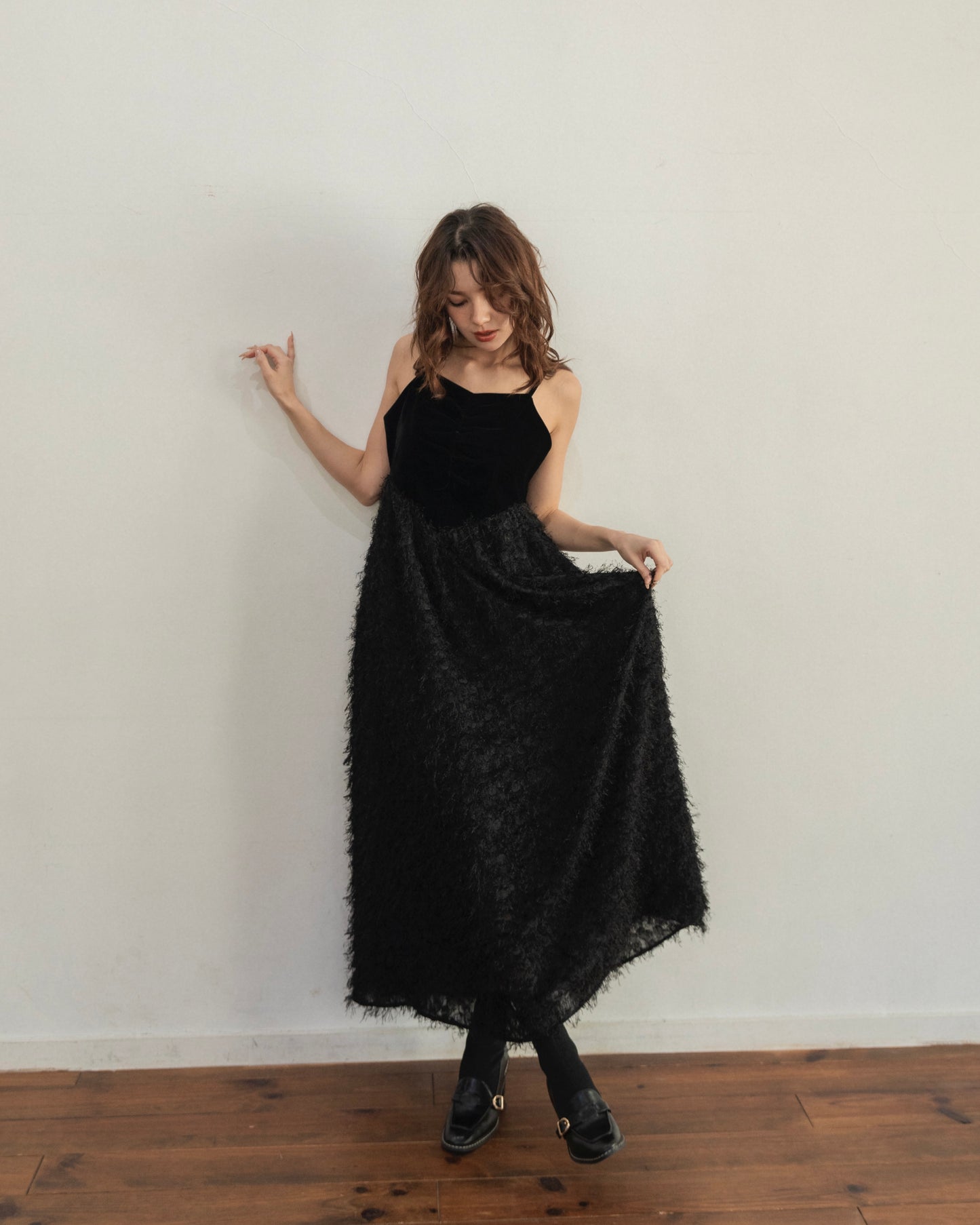 back ribbon fringe jacquard dress