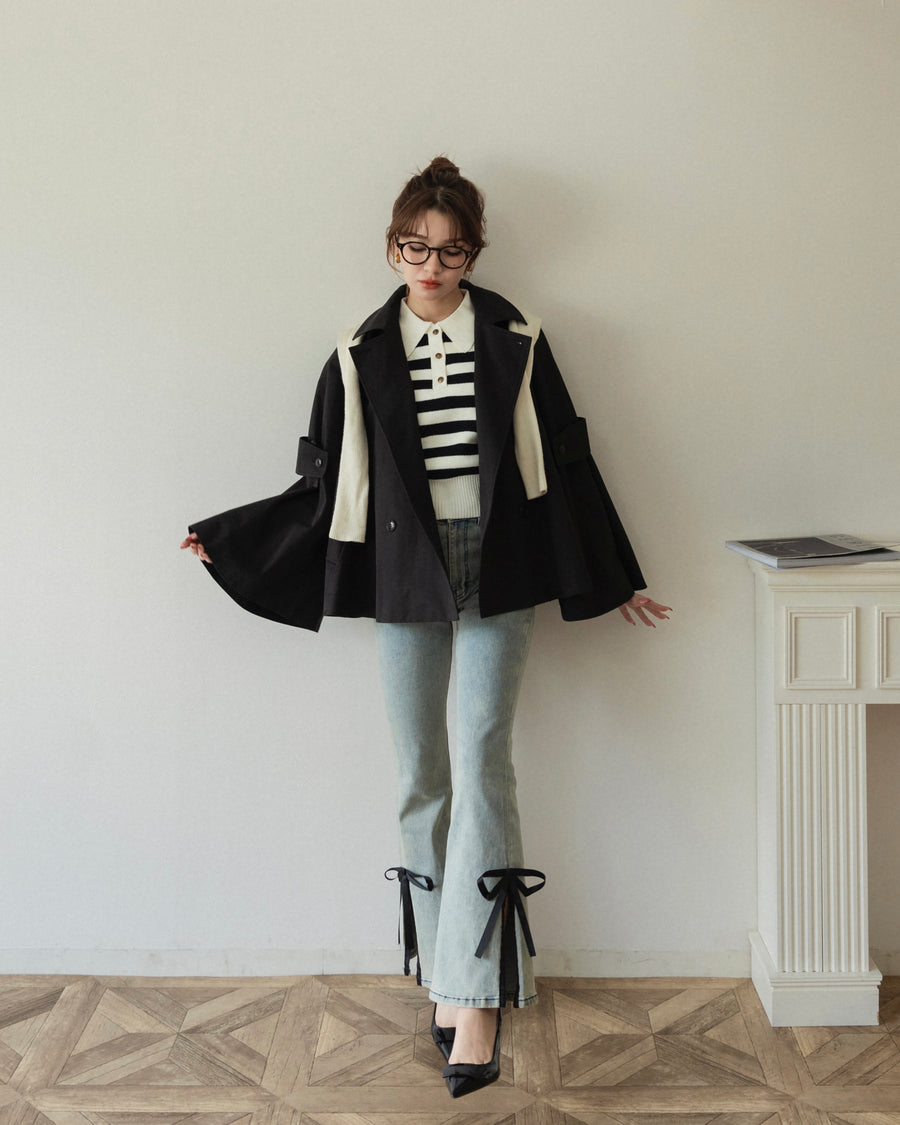 bell sleeve short trench coat