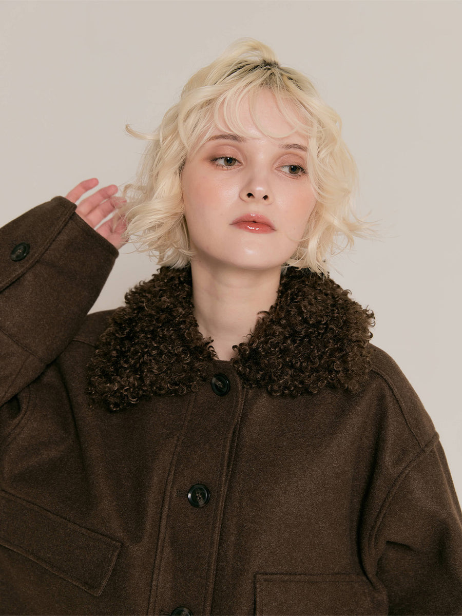 【10/29 OPEN】Faux shearling collar jacket