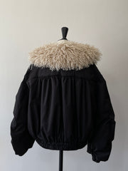 poodle fur gather sleeve blouson