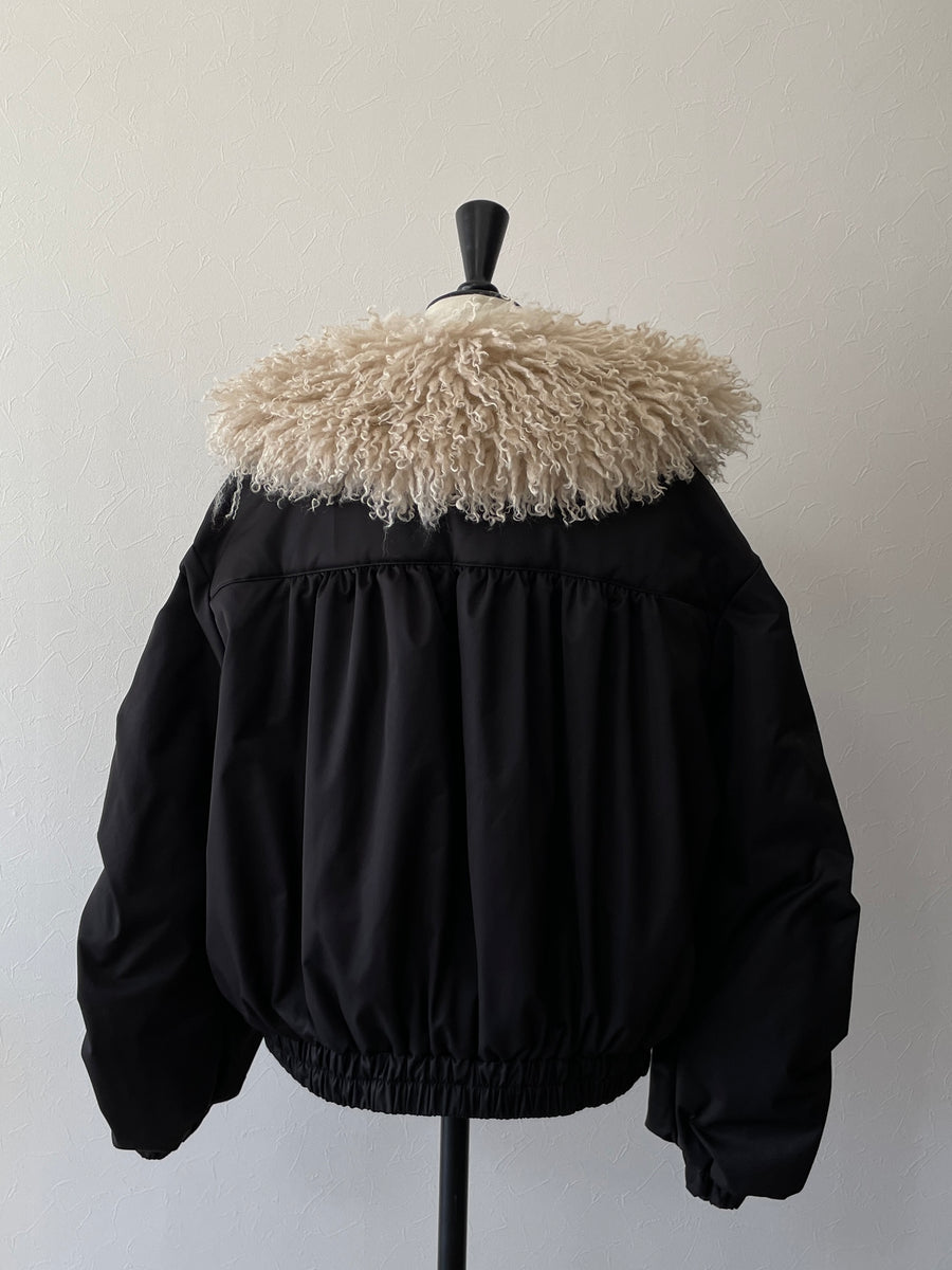poodle fur gather sleeve blouson