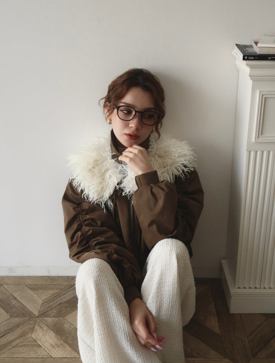 poodle fur gather sleeve blouson