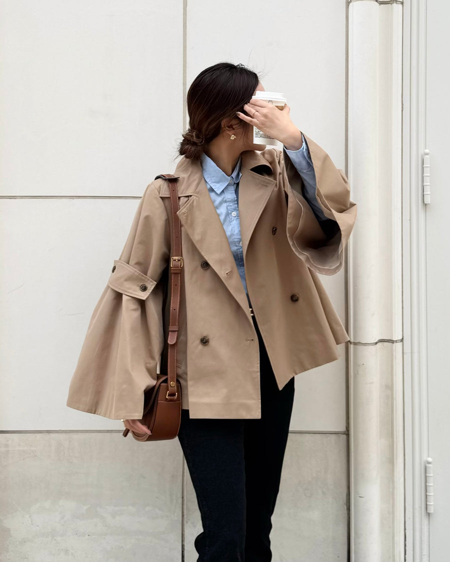 bell sleeve short trench coat