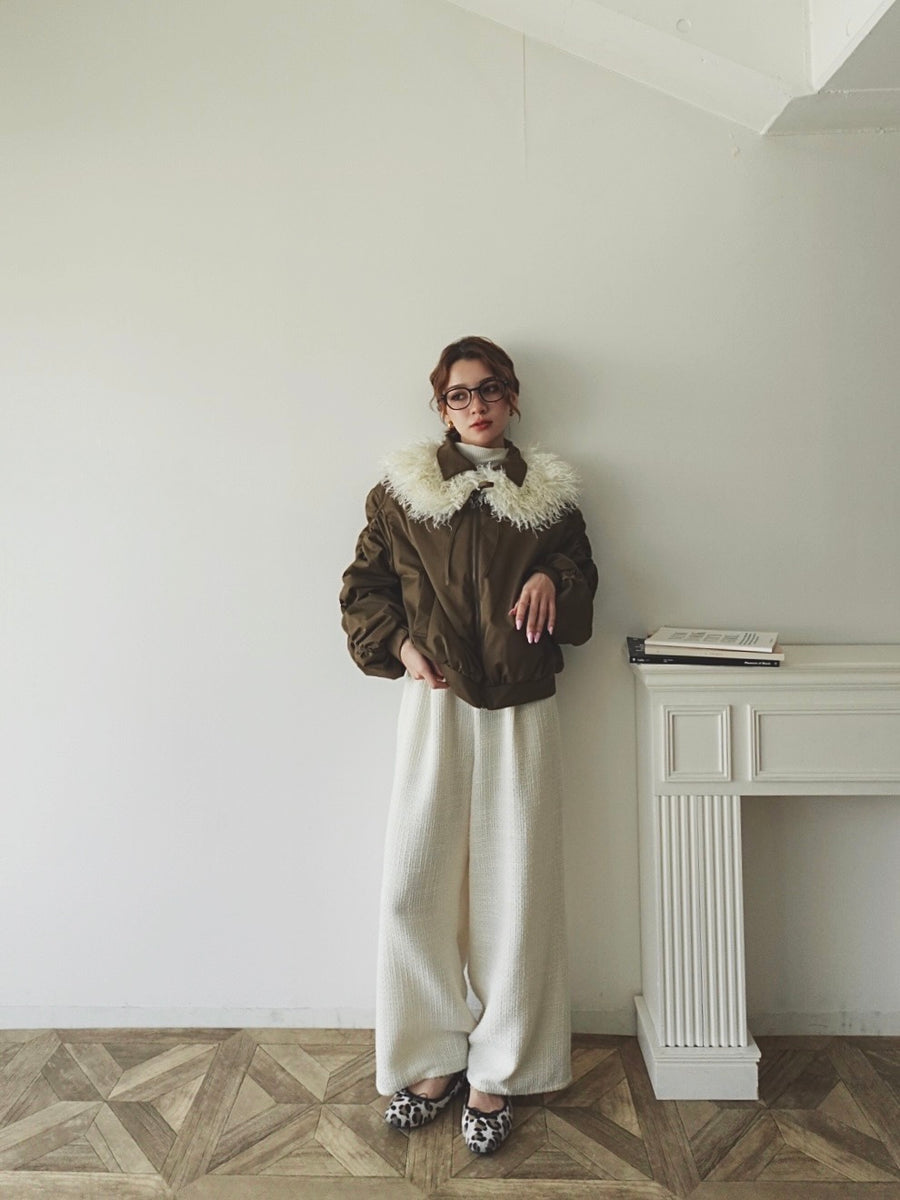 poodle fur gather sleeve blouson