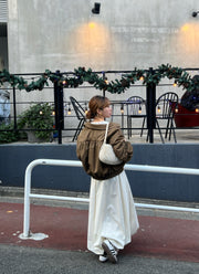 poodle fur gather sleeve blouson