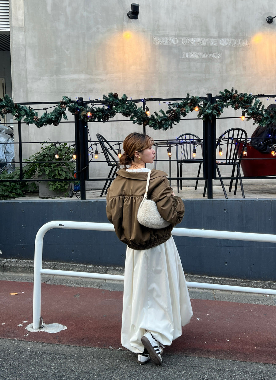 poodle fur gather sleeve blouson