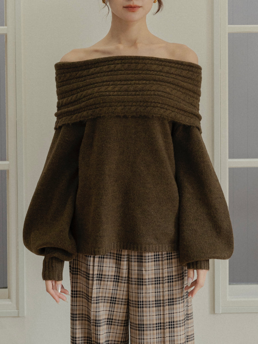 cable off shoulder knit