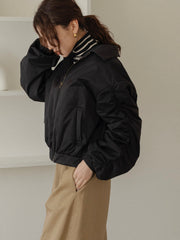 poodle fur gather sleeve blouson