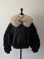 poodle fur gather sleeve blouson