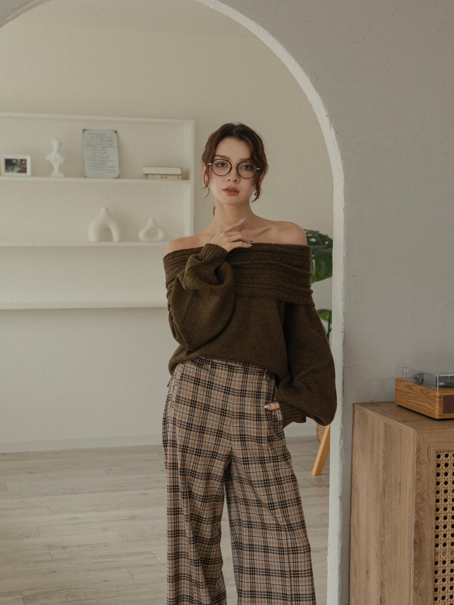 cable off shoulder knit