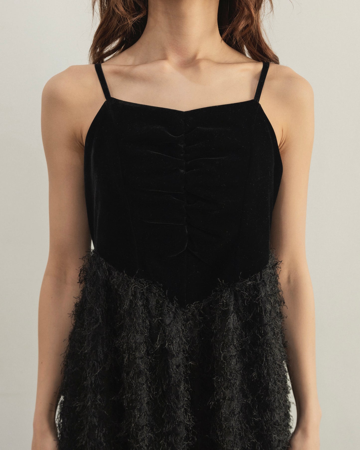 back ribbon fringe jacquard dress