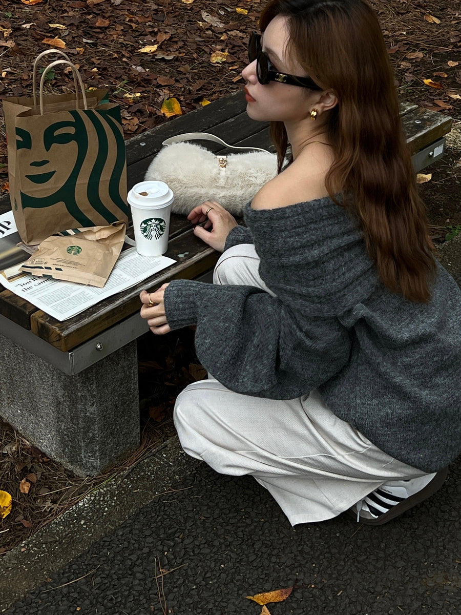 cable off shoulder knit