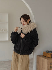poodle fur gather sleeve blouson