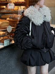 poodle fur gather sleeve blouson