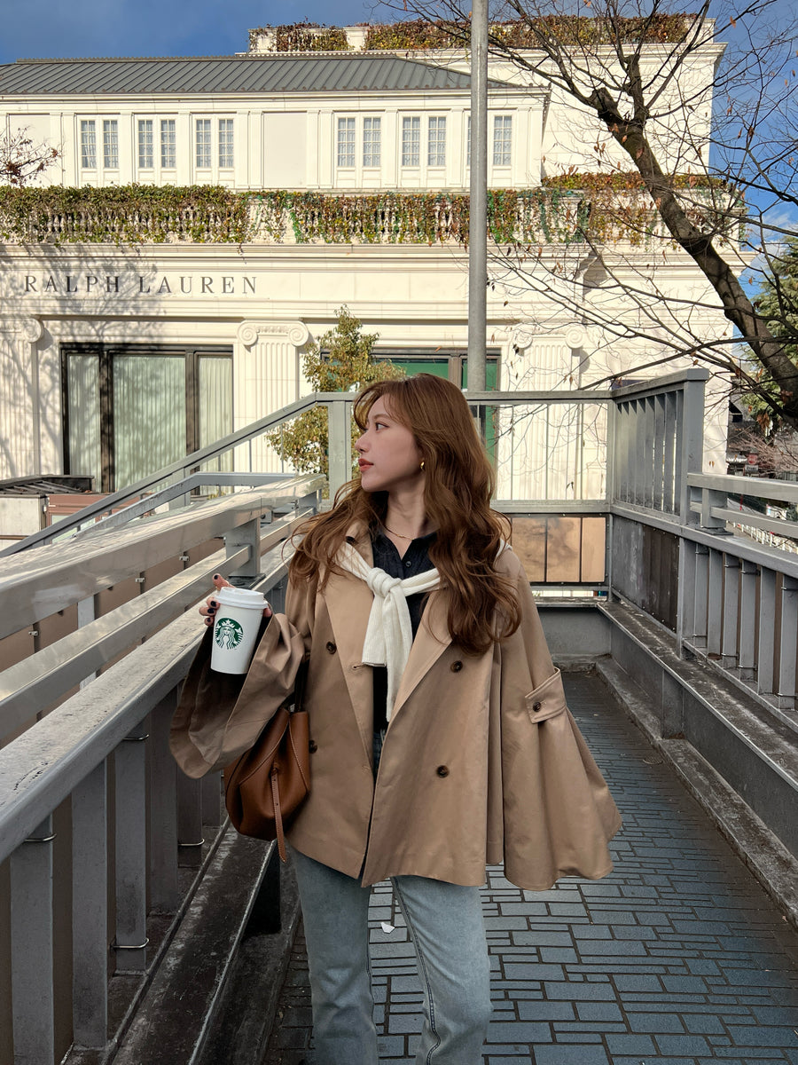 bell sleeve short trench coat