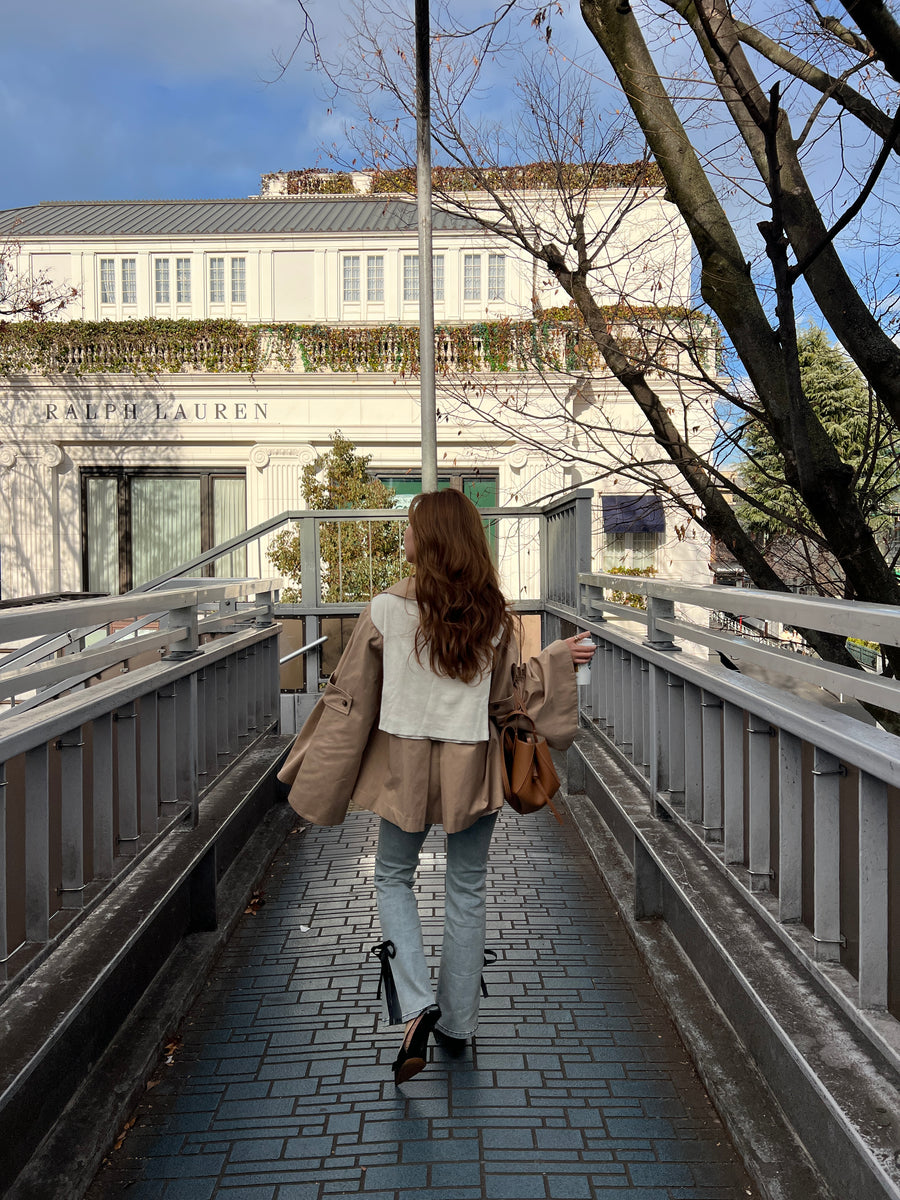 bell sleeve short trench coat