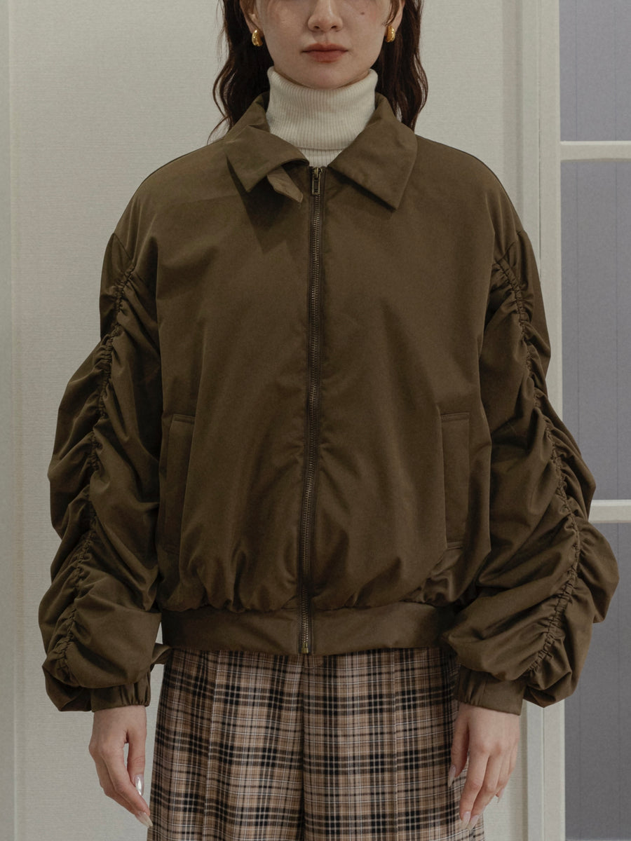 poodle fur gather sleeve blouson