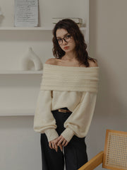 cable off shoulder knit