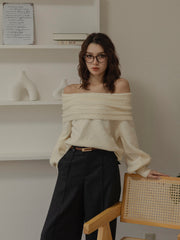 cable off shoulder knit