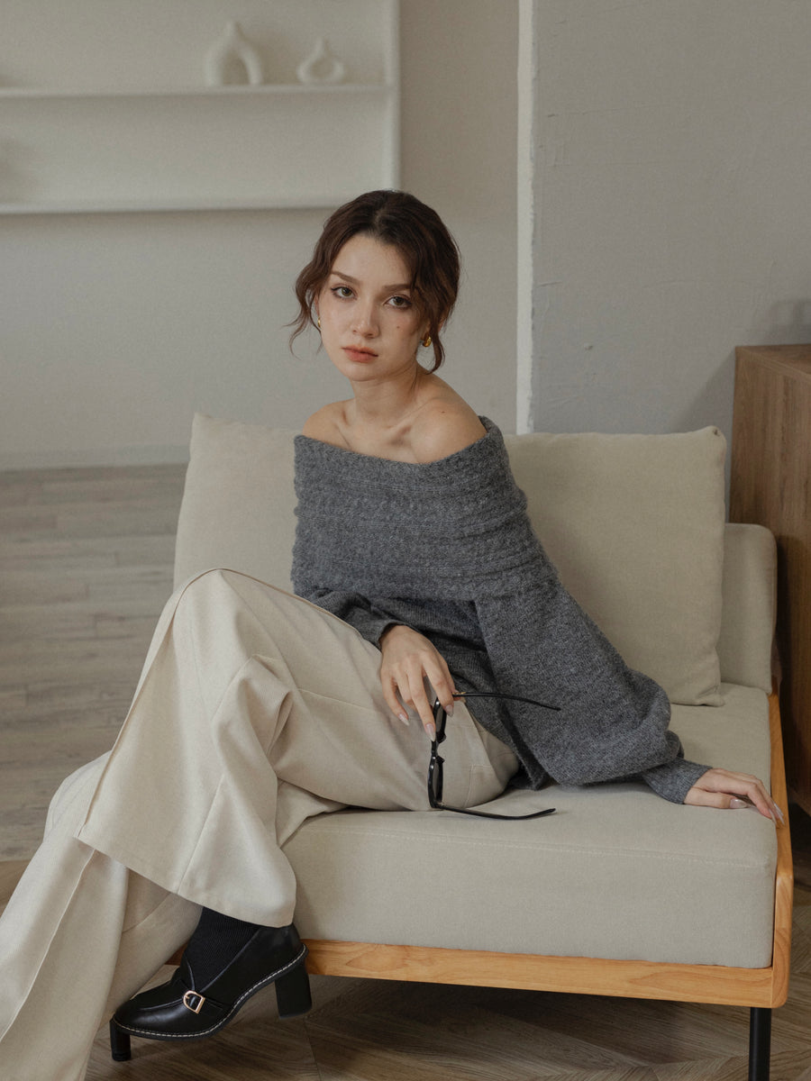 cable off shoulder knit