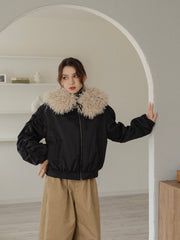 poodle fur gather sleeve blouson