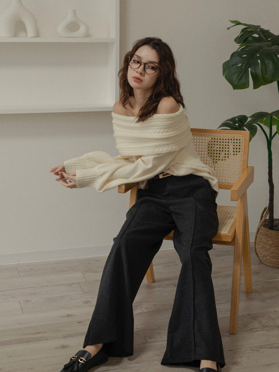 cable off shoulder knit