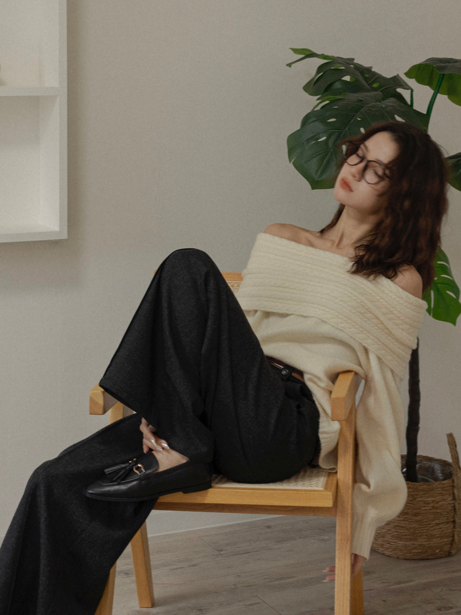 cable off shoulder knit