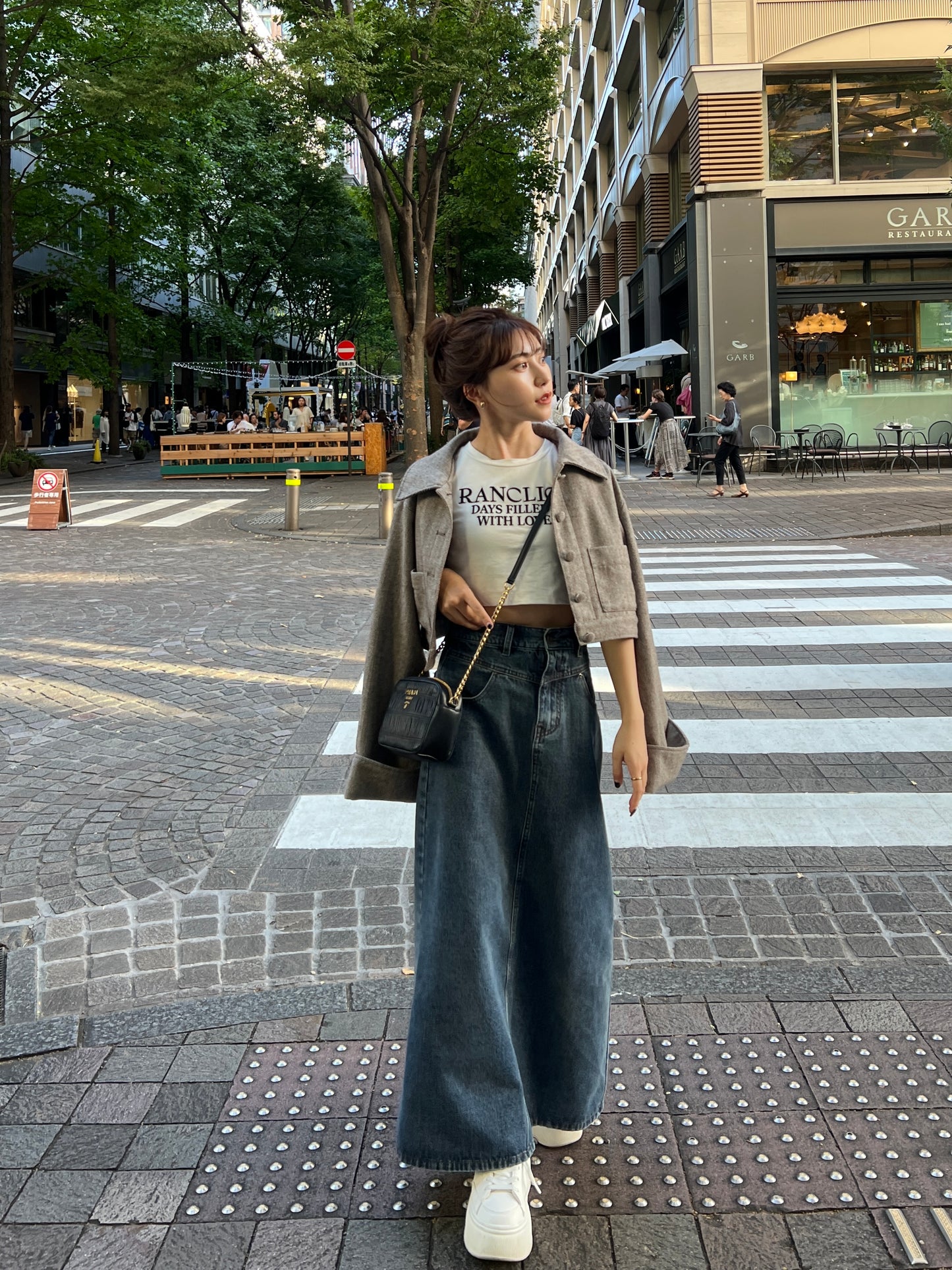 denim slit long Skirt