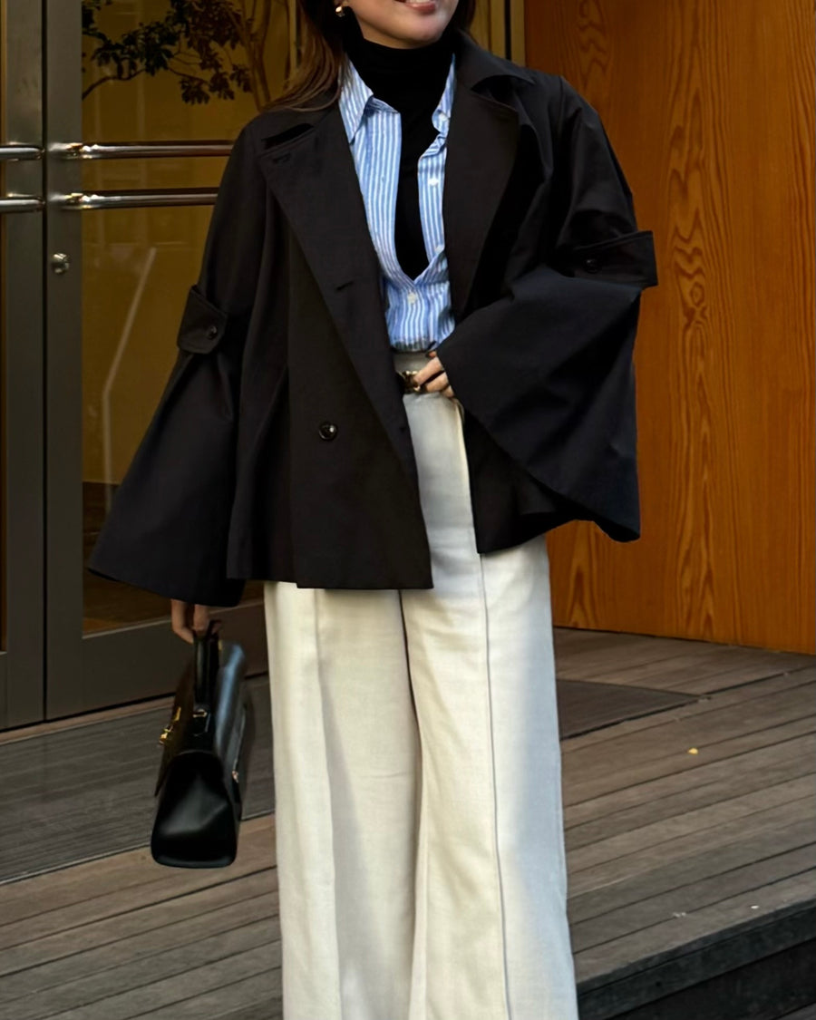 bell sleeve short trench coat