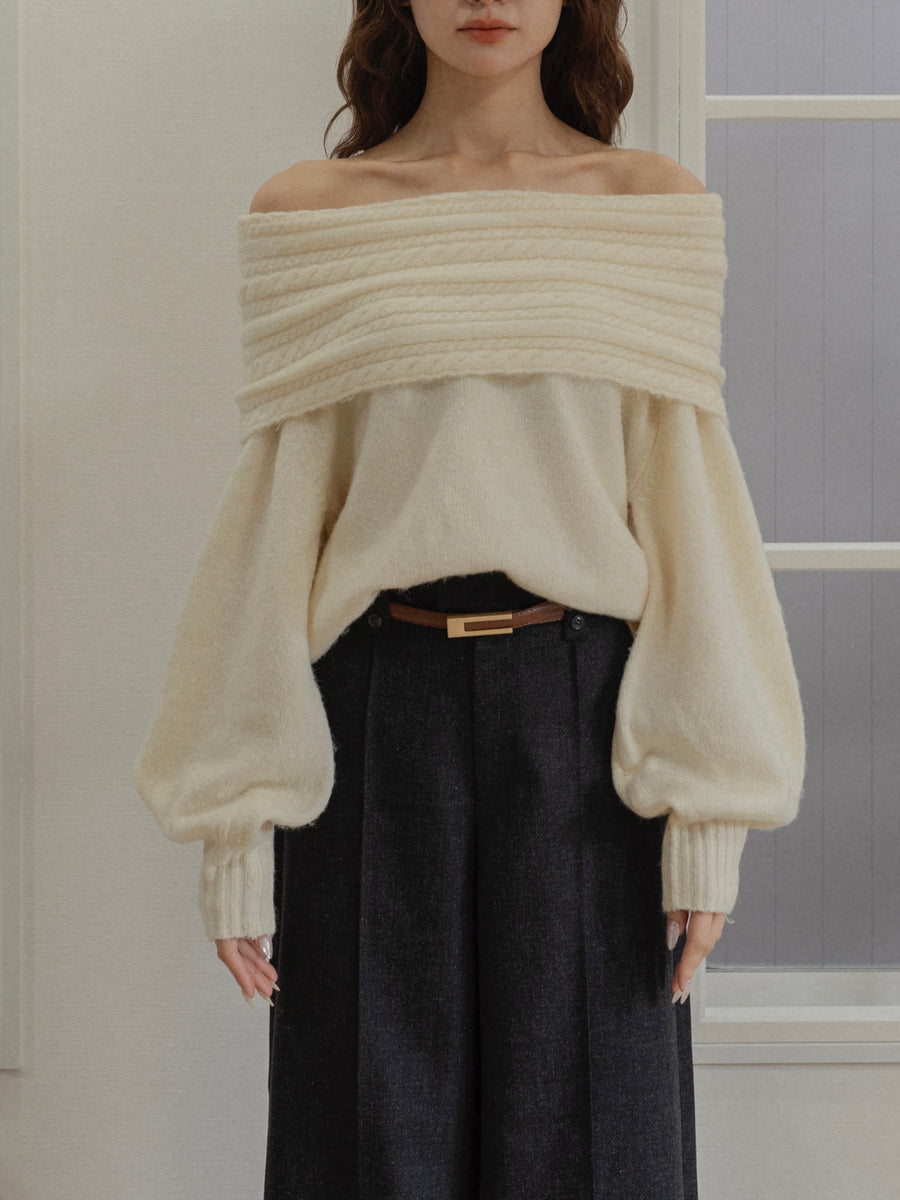 cable off shoulder knit