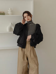 poodle fur gather sleeve blouson